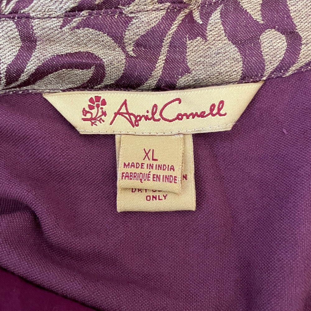 April Cornell Womens XL Purple Cotton Velvet Midi Dress Floral Collar Filigree - Picture 3 of 7